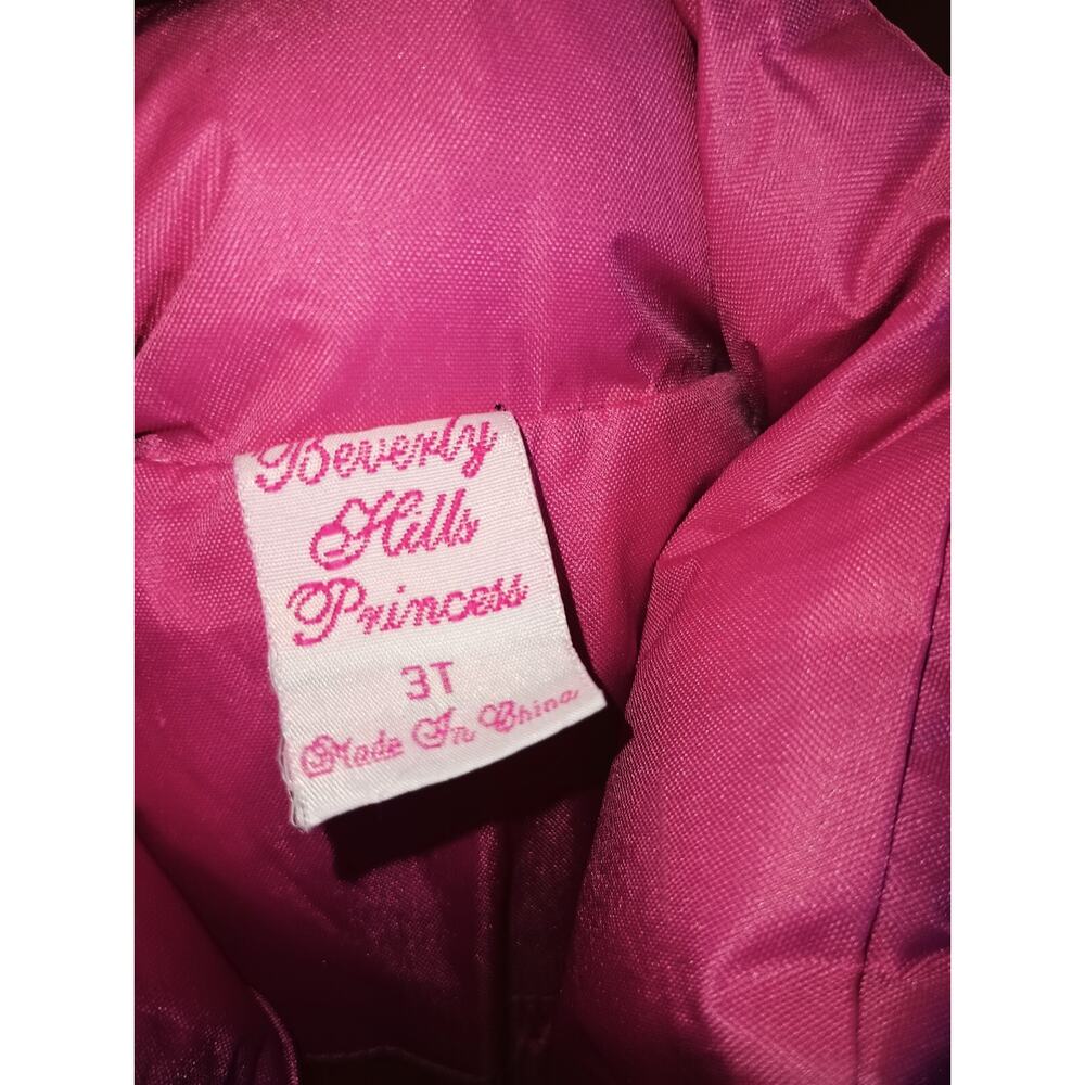 Beverly Hills Princess Toddler Puffer Jacket Log Sleeve zipper Pink Size 3T G002 - Picture 4 of 4